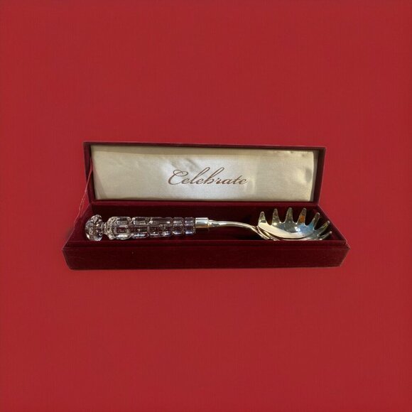 JC Penney Home Collection Celebrate Lead Crystal Stainless Steel Pasta ServerNew - Picture 1 of 4